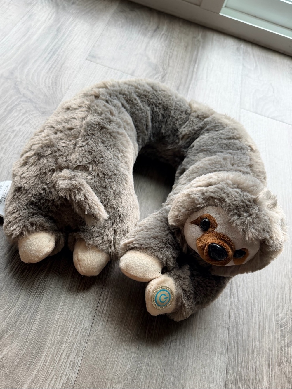 Plush Sloth Neck Pillow Travel Buddy - Gray Brown